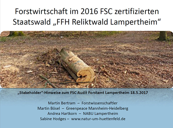 FSC-Stakeholder"-Vortrag zum FSC-Sonderaudit Hessen-Forst Lampertheim 18.5.2017